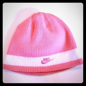 NIKE Womens Pink & White Beanie Winter Hat Reversa